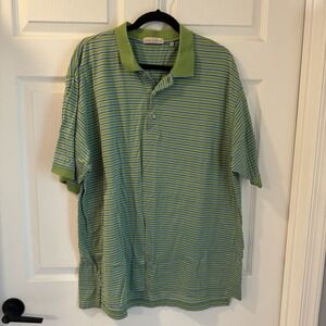 James Tattersall Green Blue & White Stripes Short Sleeve‎ Polo Shirt Size XL
